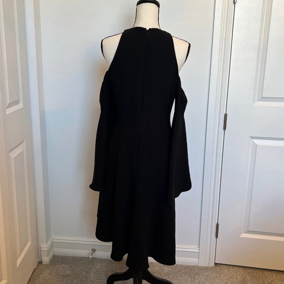 SCRIPTED M Cold Shoulder Bell Sleeve Little Black Dress Asymmetrical - Picture 12 of 16